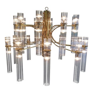 1970s Gaetano Sciolari Brass & Glass Chandelier For Sale