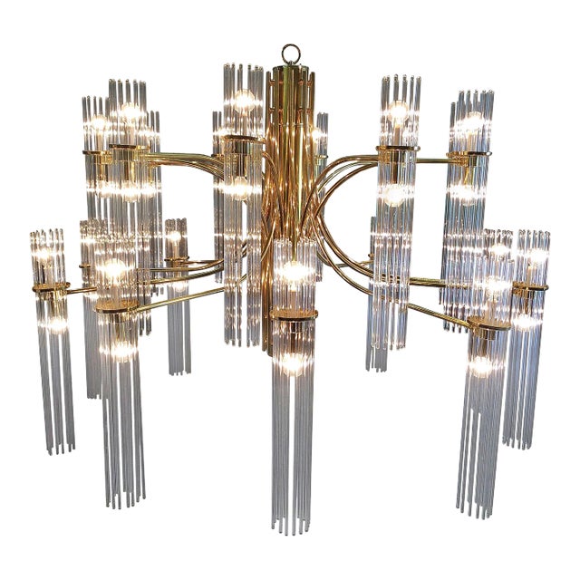 1970s Gaetano Sciolari Brass & Glass Chandelier For Sale