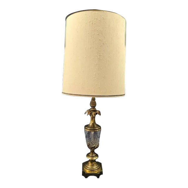 Vintage Stiffel Glass and Golden Colored Table Lamp For Sale