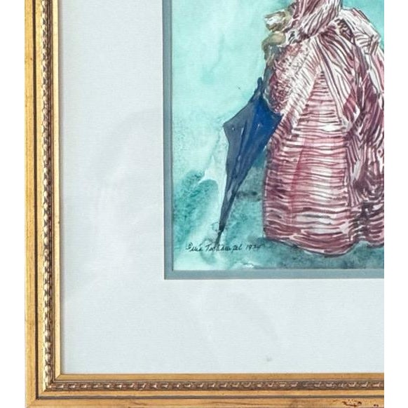 Wood Vintage 1979 Watercolor Illustration of Victorian Woman Signed Mia Tschampel For Sale - Image 7 of 12