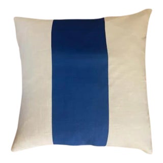 Blue Band Linen Pillow For Sale