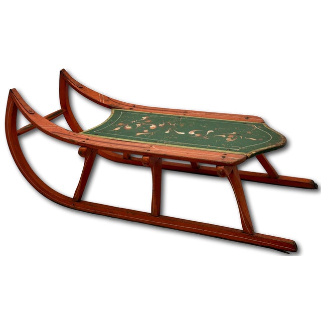 Outstanding Antique American Victorian Childs Snow Sled With Beautiful Original Hand Painted Features - Circa 1870s For Sale In Boston - Image 6 of 18
