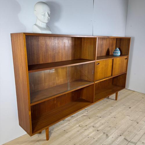 Brown Vintage Teak Bookcase with Glass Doors by Clausen & Son, Denmark, 1960s For Sale - Image 8 of 9