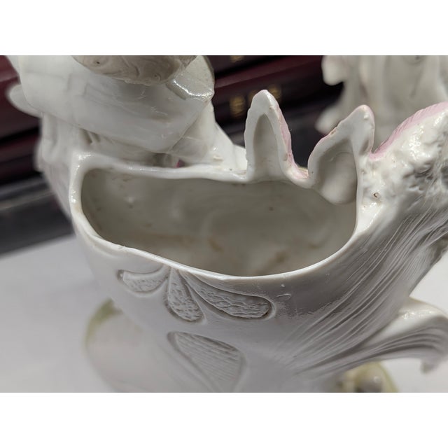Ceramic Antique Porcelain Spill Vase Pair – Romantic Boy & Girl Figurines For Sale - Image 7 of 10