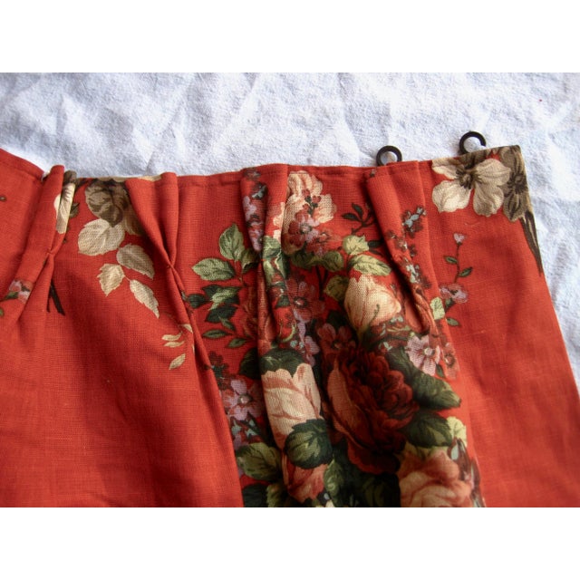 French 1970 Pair of Floral Rust Linen Curtains For Sale - Image 12 of 13