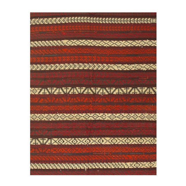 Mid-Century Modern 1950s Vintage Red Field Stripe Modern Turkish Decorative Kilim Wool Small Rug For Sale - Image 3 of 4
