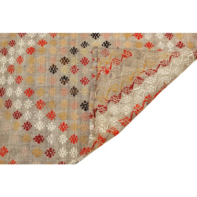 Mid 20th Century Mid 20th Century Vintage Decorative Embroidered Kilim Rug For Sale - Image 5 of 7