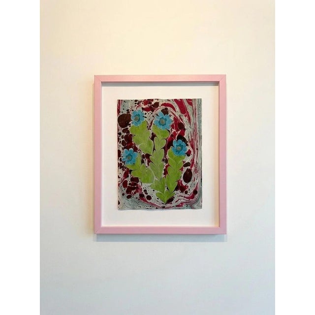Unique, one of a kind and original Ebru flower paintings with a marbled background by artist, ByMelvin.