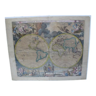 Antique 1680 Orbis Terrarum Nova Et Ac⁹curatissima Tabula 2 Hemisphere World Map For Sale