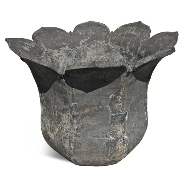 Large Vintage Black Tulip Earth Ware Pot Planter For Sale - Image 4 of 8