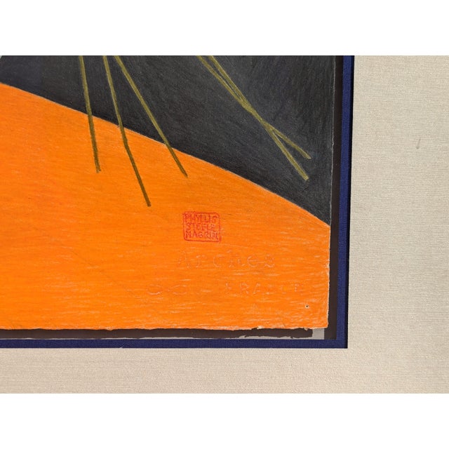 Phyllis Steele Modern Colorful Pastel Drawing of a Pair of Sumo Wrestlers in Blue and Green, 20th Century For Sale - Image 10 of 12