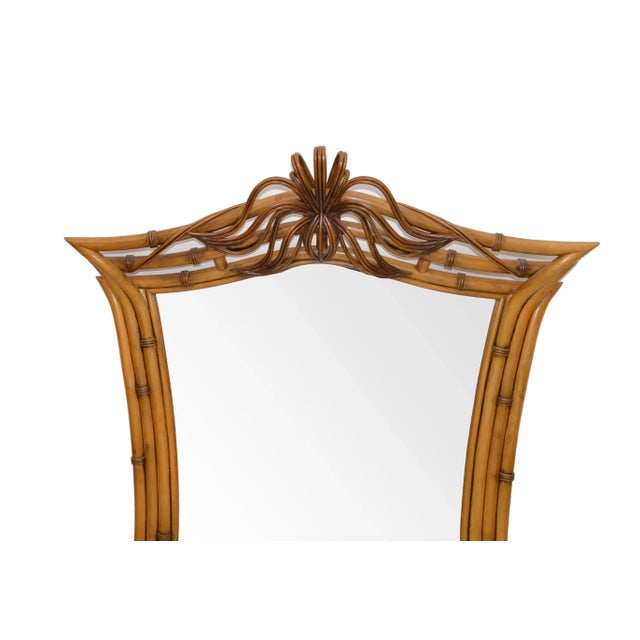 Gabriella Crespi Mid-Century Modern Framed Handcrafted Bamboo, Wood & Wicker Wall Mirror For Sale - Image 4 of 13