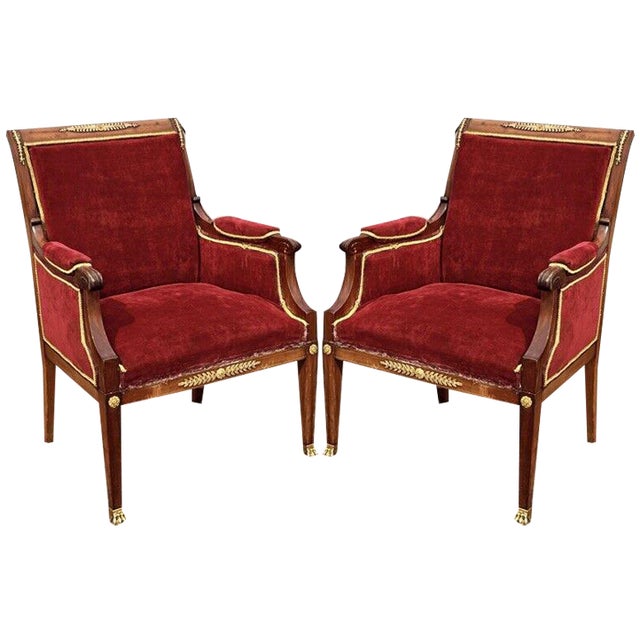 Antique French Empire Ormolu Mounted Armchairs For Sale
