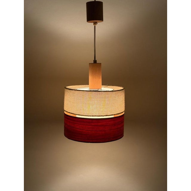Mid-Century Modern Teak, Chipboard and Wool Pendant Lamp, 1960s For Sale - Image 9 of 10