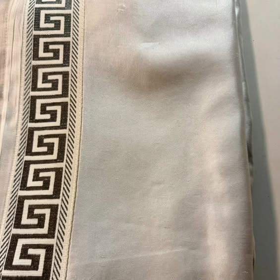 Mid-Century Modern Pair of Ethan Allen Curtains – Cream With Greek Key Border For Sale - Image 3 of 8