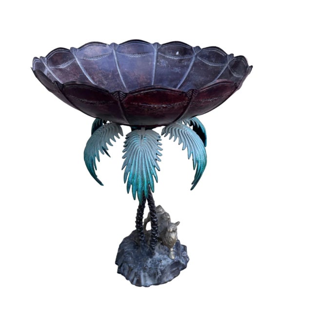 Mid-Century Modern Late 20th Century Anglo Indian Bronze Serving Bowl on a Palm Tree Stand With Camel For Sale - Image 3 of 7