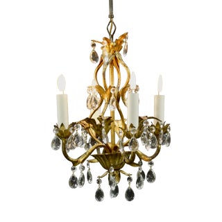 Vintage French Goldleave Chandelier in Wrought Iron, 1950s For Sale