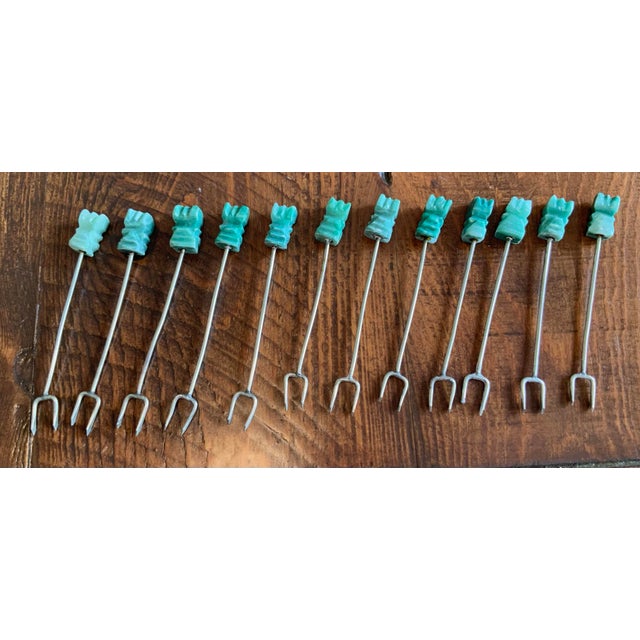 Vintage Barware, Hand Made Jade and Silver Cocktail Picks - Set of 12 for Bar Cart, Charcuterie, Palm Beach Regency, British Colonial & Coastal Decor For Sale In New Orleans - Image 6 of 7