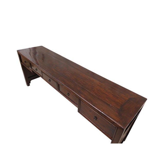 Brown 19th Century Chinese Elm 90" Long Writing Desk For Sale - Image 8 of 13