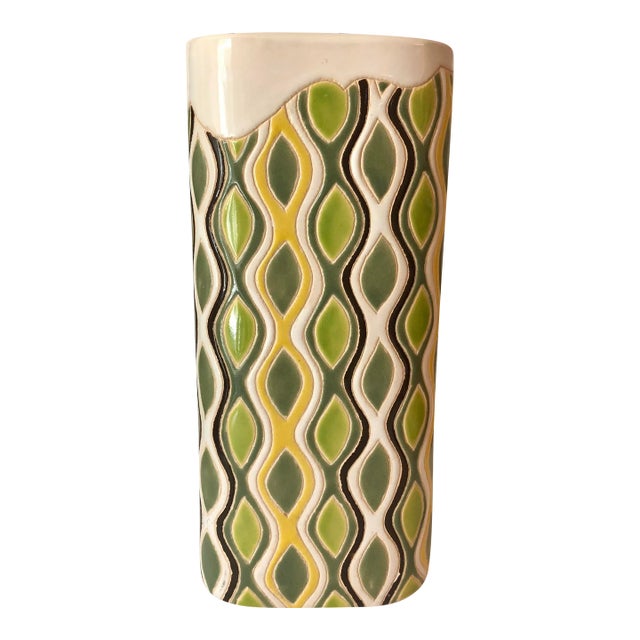 Retro Ceramic Vase With Geometric Pattern, 1960s For Sale