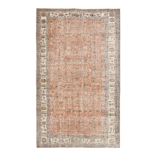 Vintage Turkish Hand-Knotted Wool Cotton Orange Area Rug For Sale