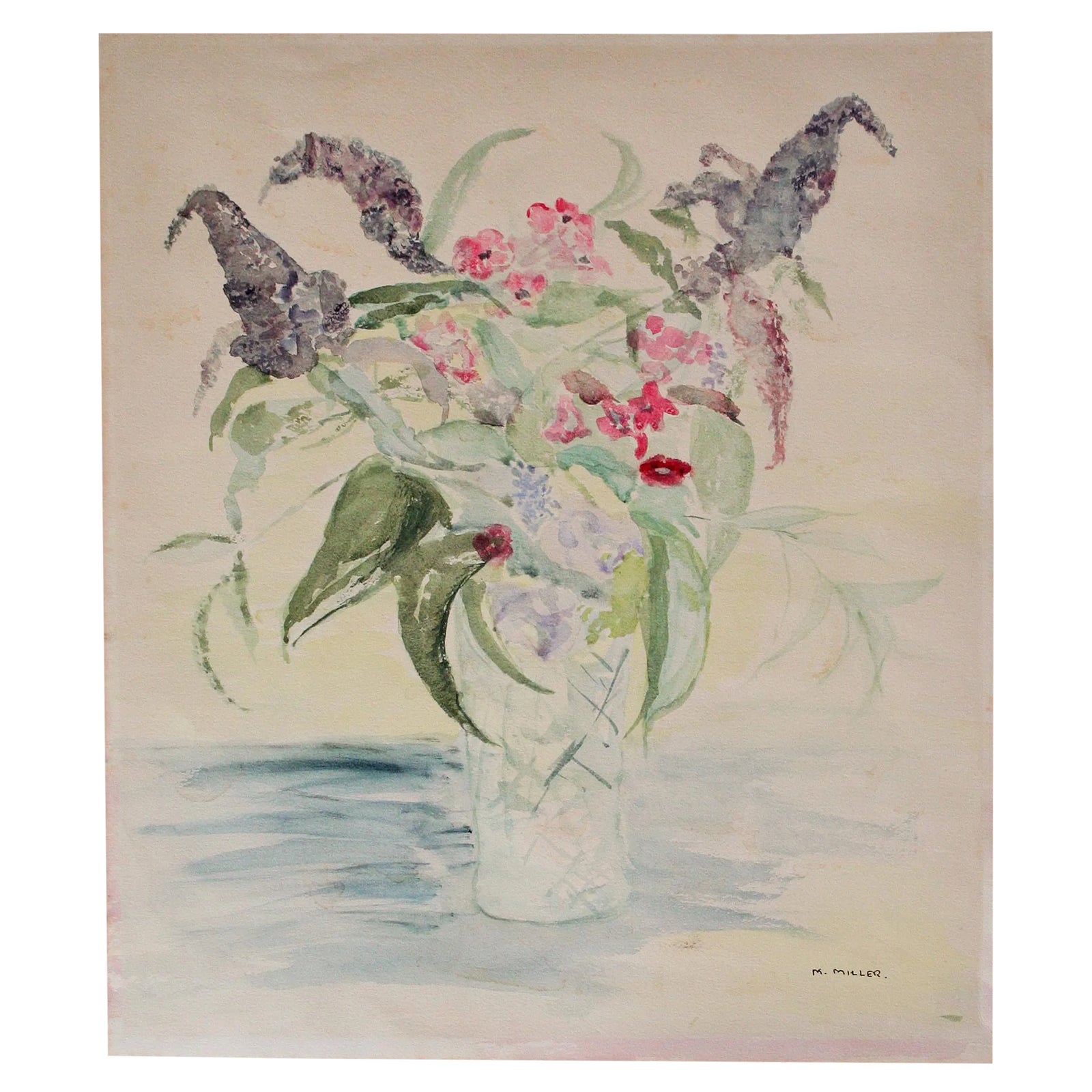 Original Vintage Watercolor Floral Still Life Painting | Chairish