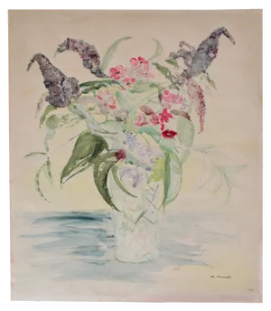 Original Vintage Watercolor Floral Still Life Painting