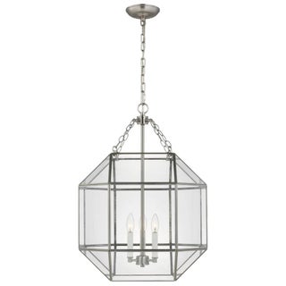 Suzanne Kasler By Visual Comfort Studio Morrison 3-Light Medium Pendant with Clear Glass Shade in Brushed Nickel For Sale