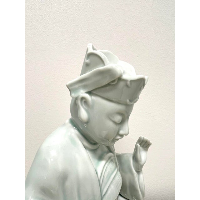 Blue Andrea by Sadek Blue Porcelain Buddha Figurine on Stand For Sale - Image 8 of 11