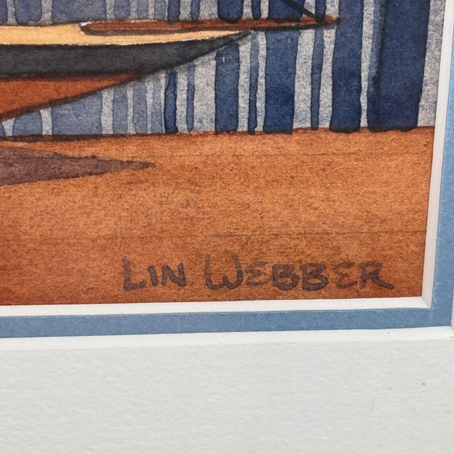 Nautical Lin Webber Original Watercolor Painting "Boat Models" 1997 Framed Sailboats For Sale - Image 3 of 12