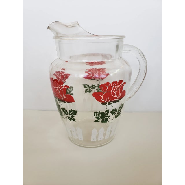 1950s Mid-Century Red Rose Glass Pitcher For Sale - Image 5 of 5
