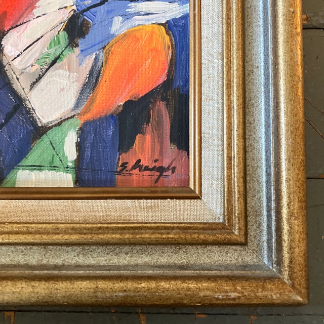 Original 8 x 10 painting on canvas board signed bottom right Overall size with vintage frame with aged linen liner is 12 x 14