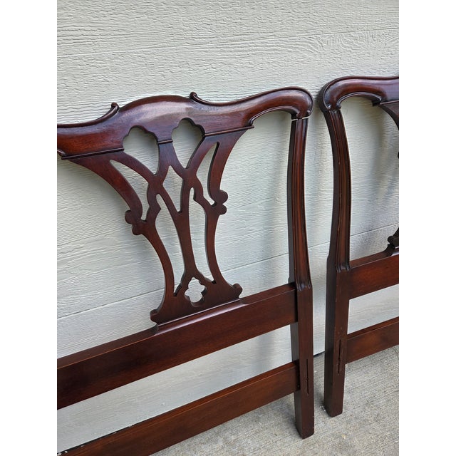 Wood Chippendale Drexel 18th Century Classics Twin Mahogany Headboards - A Pair For Sale - Image 7 of 17