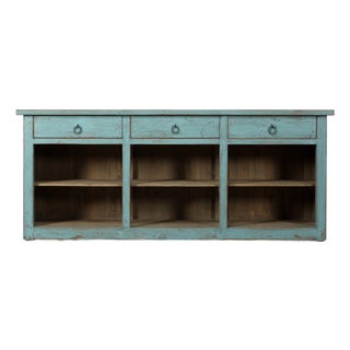 Vintage Console Table With Three Drawers - Distressed Blue For Sale