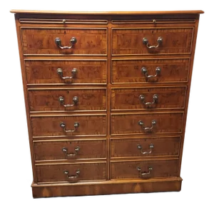 Regency Style Yew Wood 6-Drawer Filing Cabinet With Pull-Out Slides