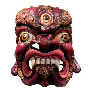 Vintage Nepal Newar Bhairava Clay Fiber Deity Wall Mask 13" For Sale