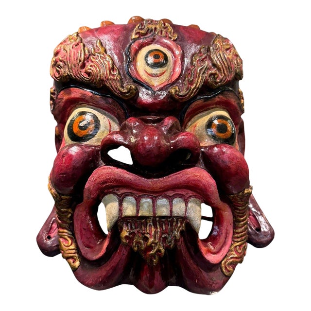 Vintage Nepal Newar Bhairava Clay Fiber Deity Wall Mask 13" For Sale