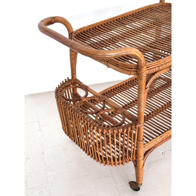 Large Italian Bamboo Bar Cart, 1960s For Sale - Image 10 of 14