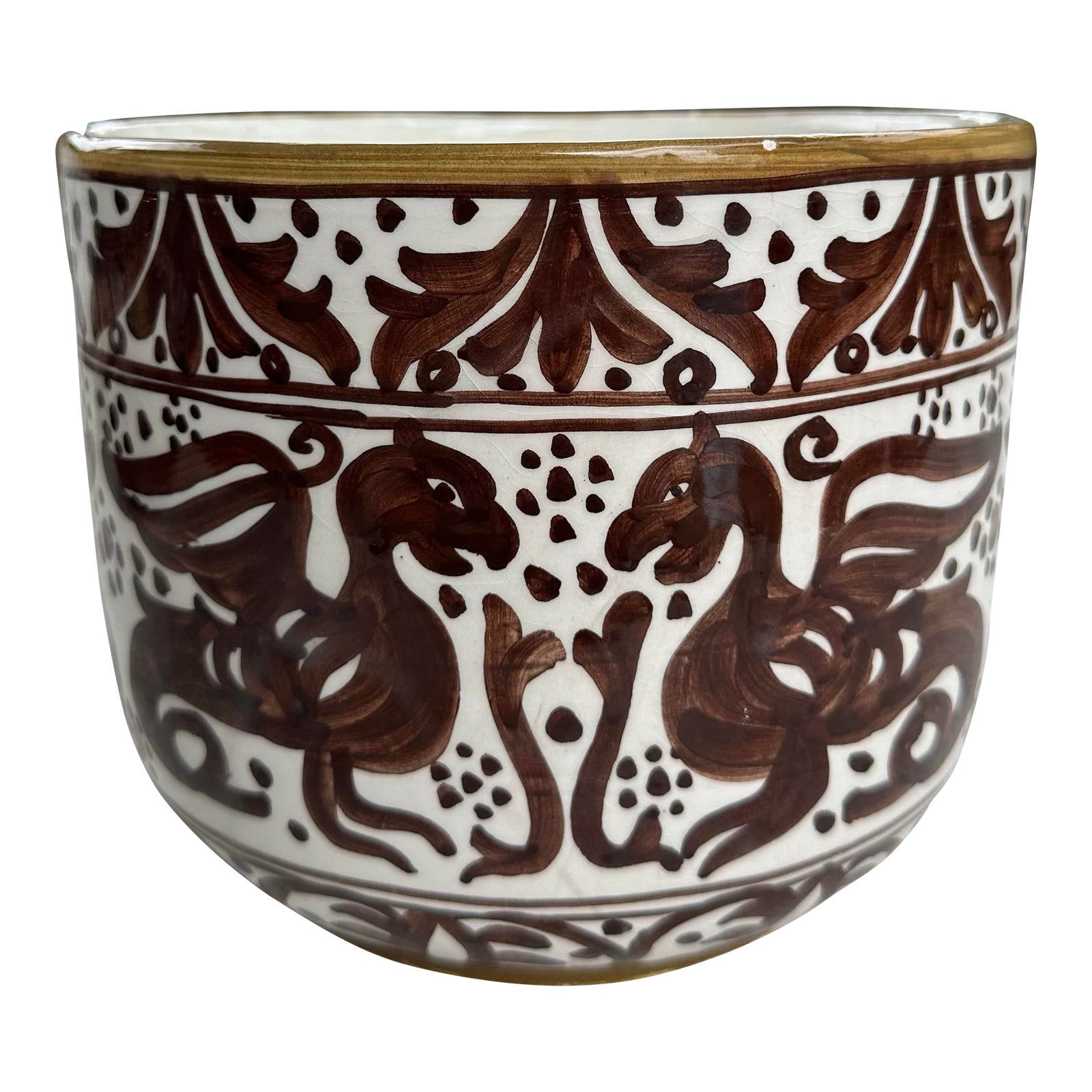 Vintage Handpainted Pottery Planter Pot Made in Spain | Chairish