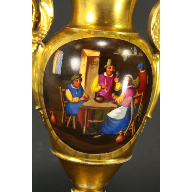 Early 19th C. Empire Old Paris Porcelain Fire Gilt & Painted Vases, a Pair For Sale - Image 16 of 18