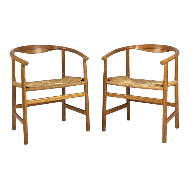 Vintage 1960s Hans Wegner Pp203 Oak + Wenge Inlay Chairs by Johannes Hansen - a Pair For Sale