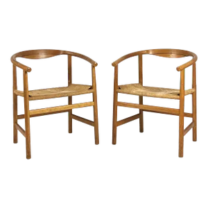 Vintage 1960s Hans Wegner Pp203 Oak + Wenge Inlay Chairs by Johannes Hansen - a Pair
