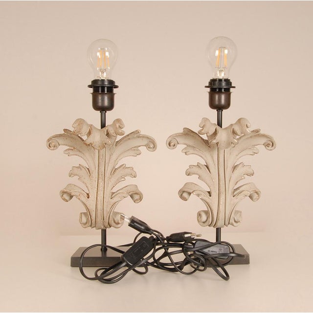 Black Vintage Table Lamps French Country Taupe Carved Wood Acanthus Leaf Tariff Free Delivery - A Pair For Sale - Image 8 of 12