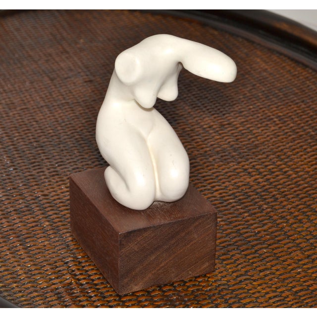1970s Mid-Century Modern Kneeling Nude Ceramic Female Sculpture Rosewood Base For Sale - Image 13 of 14
