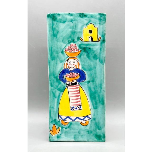 Vintage Italian Turquoise Sicilian Folk Art Ceramic Wall Pocket For Sale - Image 13 of 13