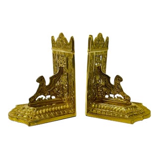 1950s Vintage Mythical Hollywood Regency Boho Chic Brass Winged Lion Bookends - A Pair. For Sale