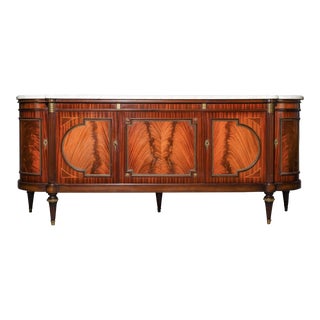 French Louis XVI Style Mahogany White Marble Top Credenza Sideboard - 20th C For Sale