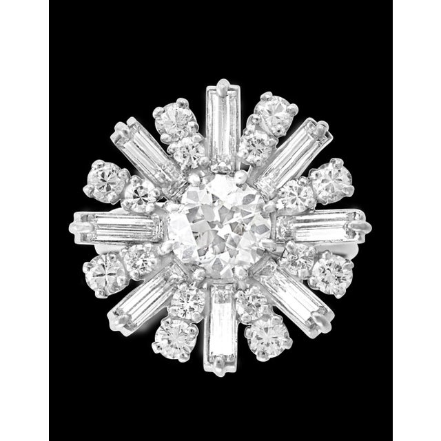 1.6 Carat Centre Diamond Flower Cocktail Engagement Platinum Ring Estate TDW 3.2 For Sale - Image 18 of 18