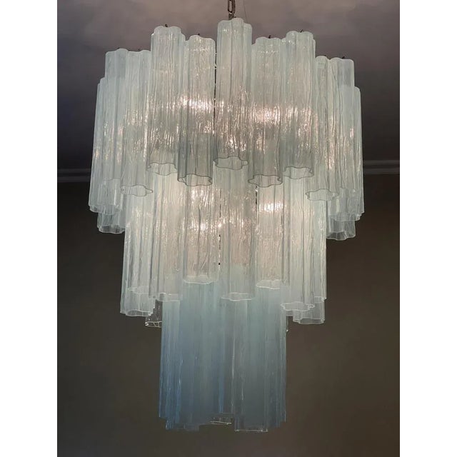 Blue Ice Blue Murano Glass Tubular Chandelier For Sale - Image 8 of 10