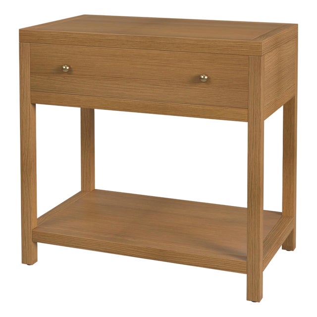 Nora 30 in. W Rectangular Wood 1 Drawer Wide Nightstand with Lower Open Shelf, Light Natural For Sale